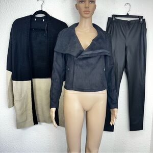 Stitch Fix bundle moto jacket knit long cardigan faux leather leggings Small